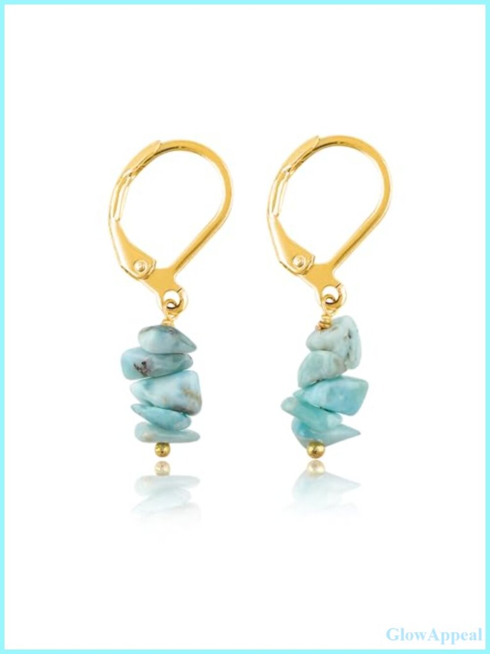Handmade Larimar Chip Dangle Earrings Gold Plated Leverback Boho Gift